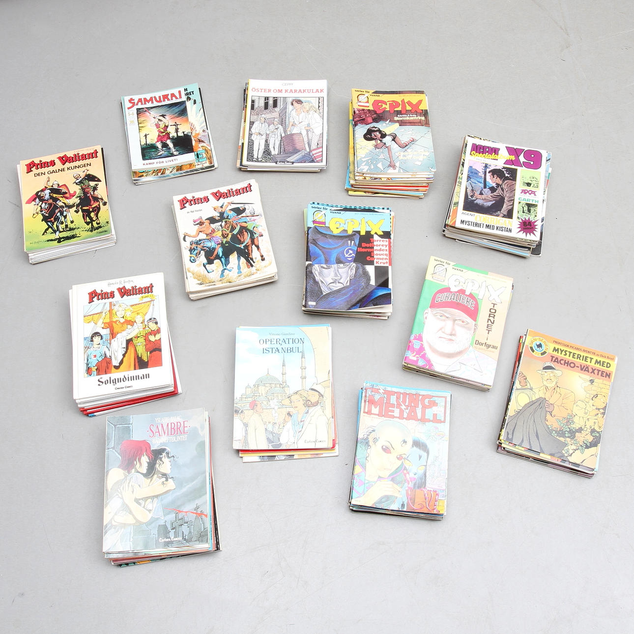 PARTI SERIETIDNINGAR, Epix, Prins Valiant, Tung Metall m.m.