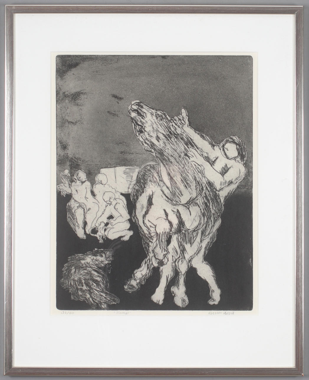 KERSTIN AXELL. “Struggle”, etching, signed and numbered 36/50.