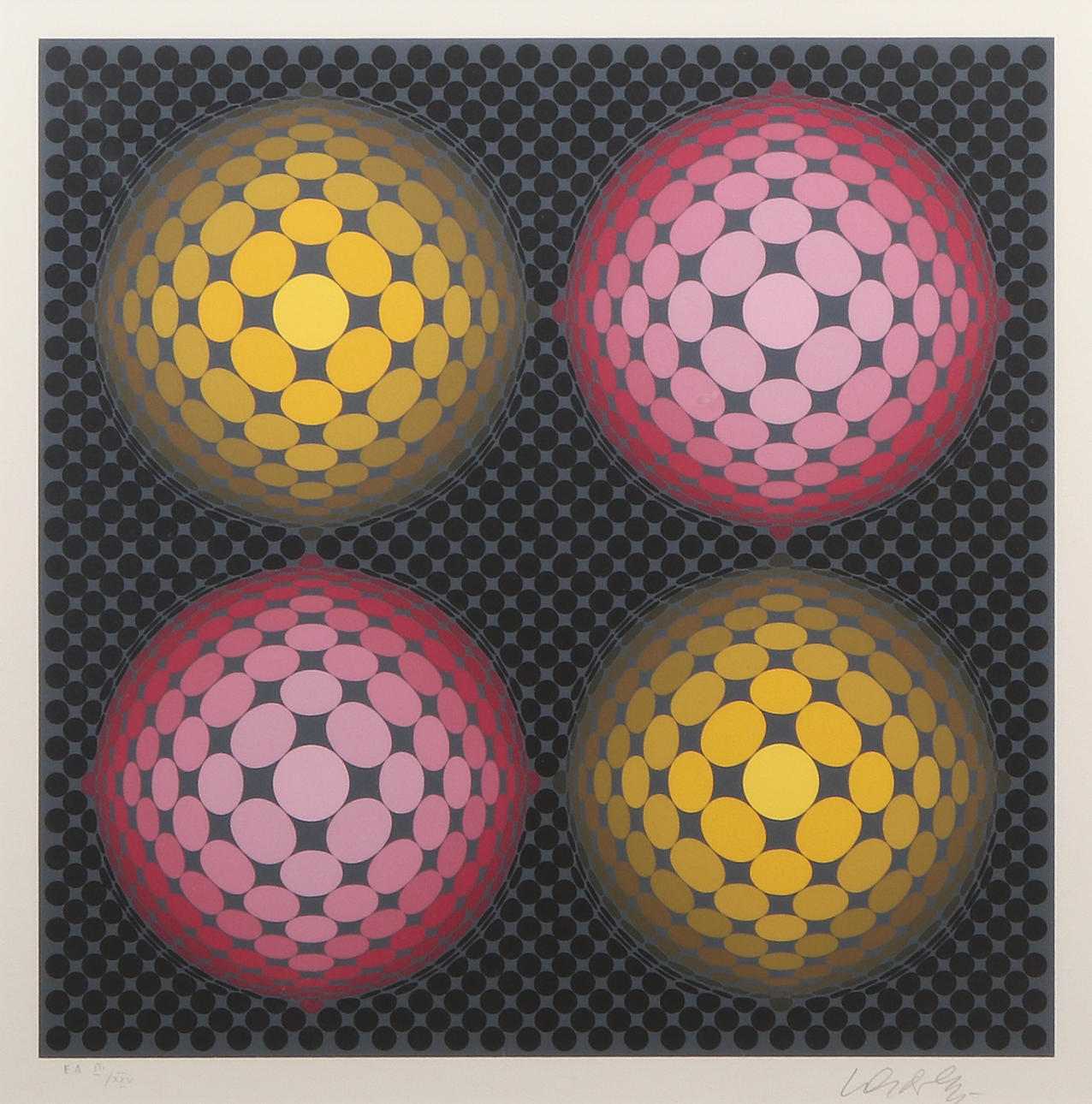VICTOR VASARELY. Lithography, EA II/XXV. Geometric composition. Signed.