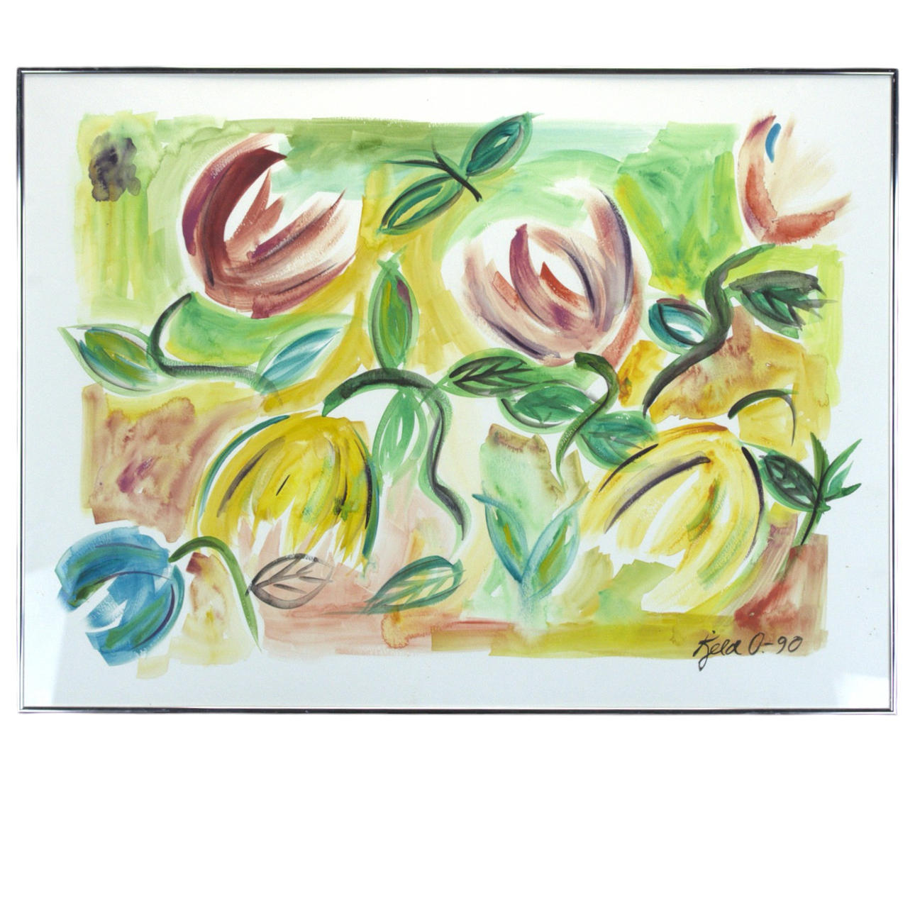 KJELD OLSEN. Watercolour, flowers, signed, -90.