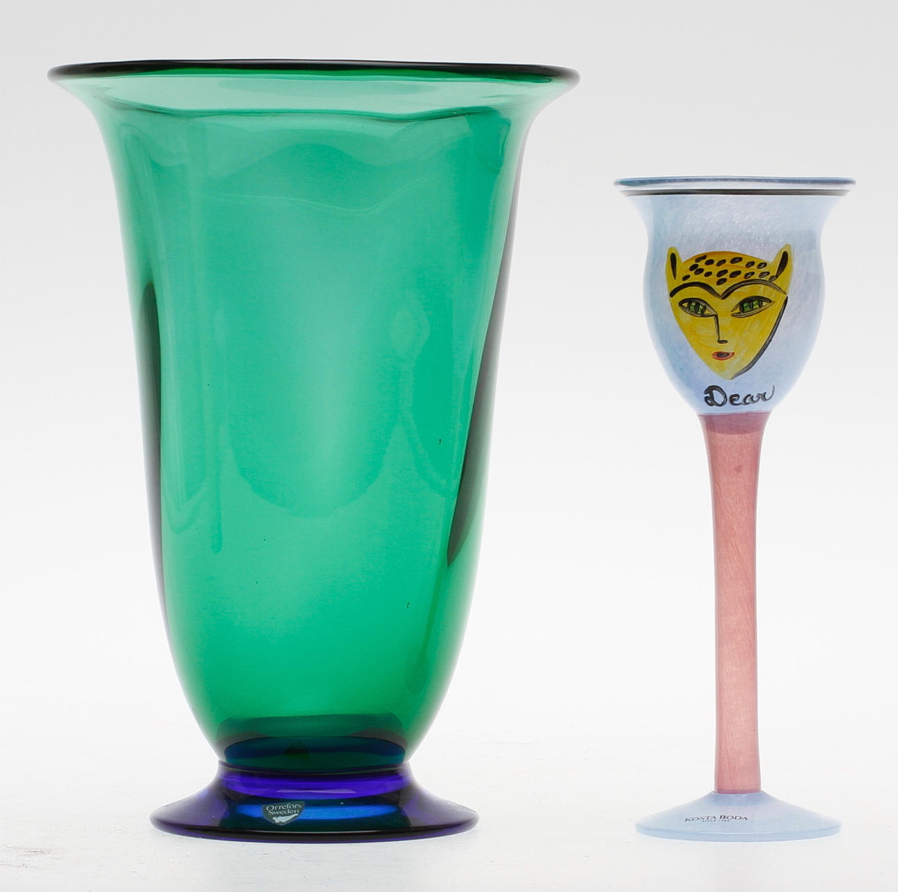 GLASFÖREMÅL, 2 delar, VAS, Orrefors, POKAL, Ulrica Hydman-Vallien, Kosta Boda.