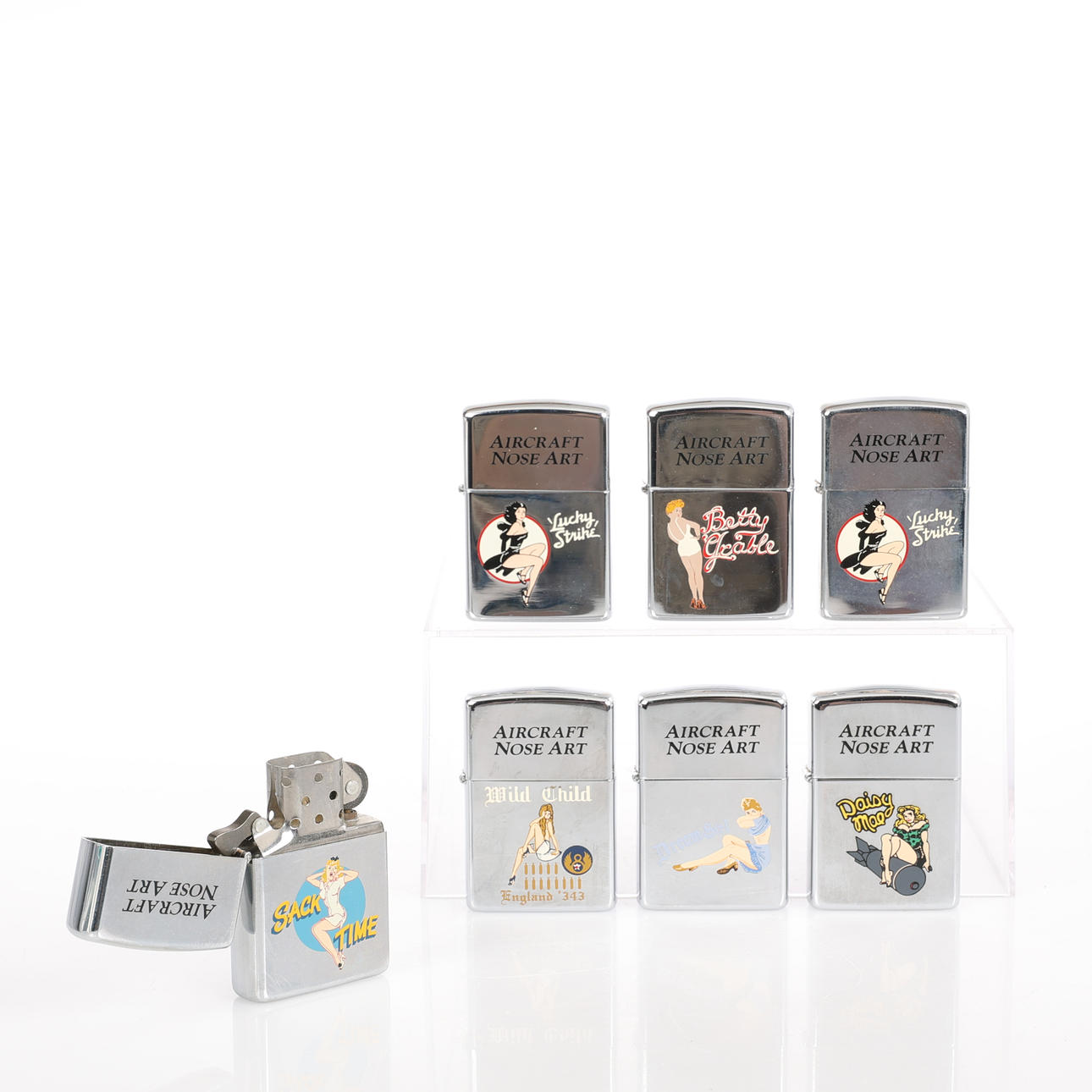 A set of 6+1 lighters from the Aircraft Nose Art series