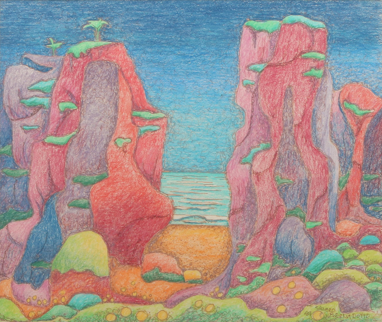 SIGVARD BERNADOTTE. Mixed media. Imaginative landscape. Signed and dated -87.