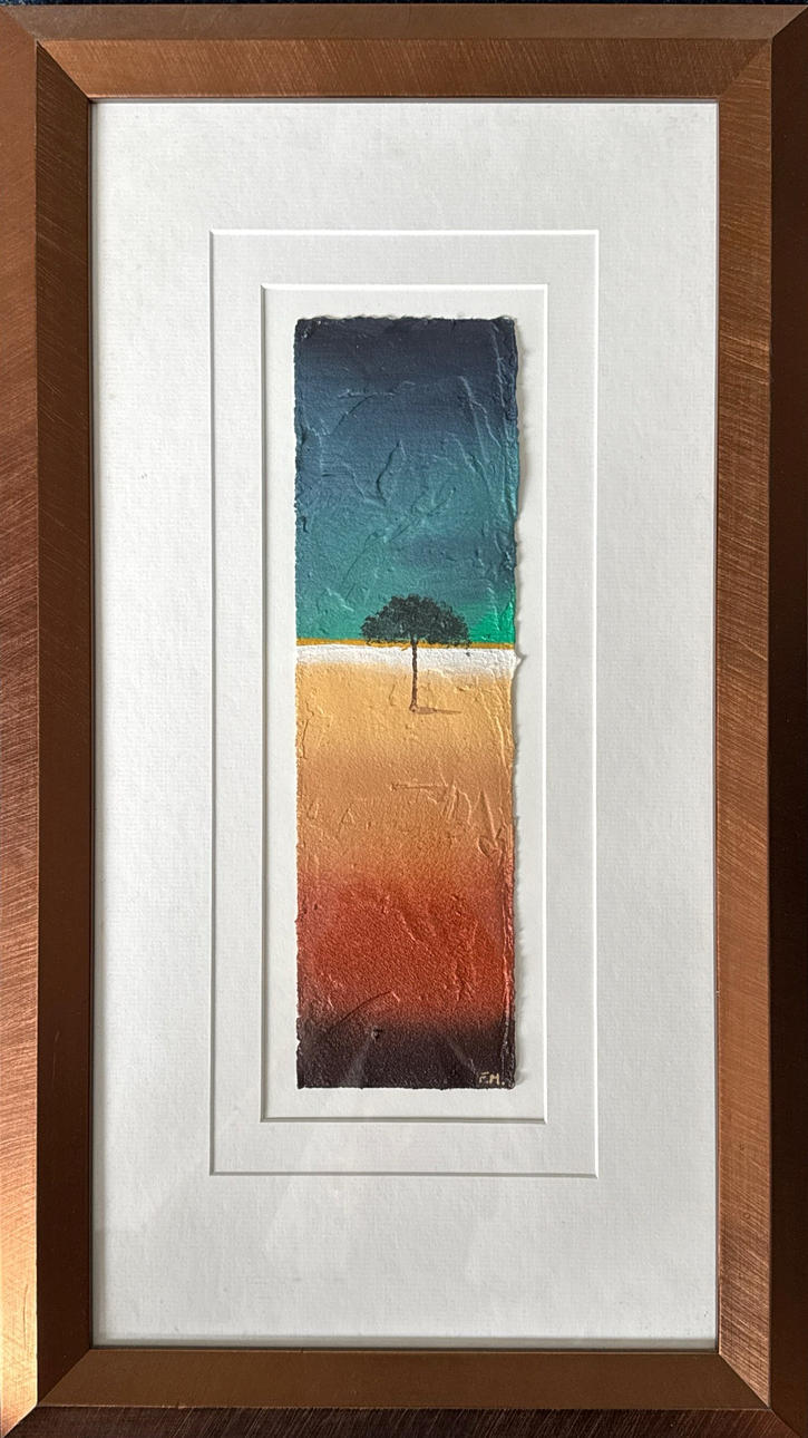 GERAHMTE MISCHTECHNIK AUF KUNSTDRUCKPAPIER.