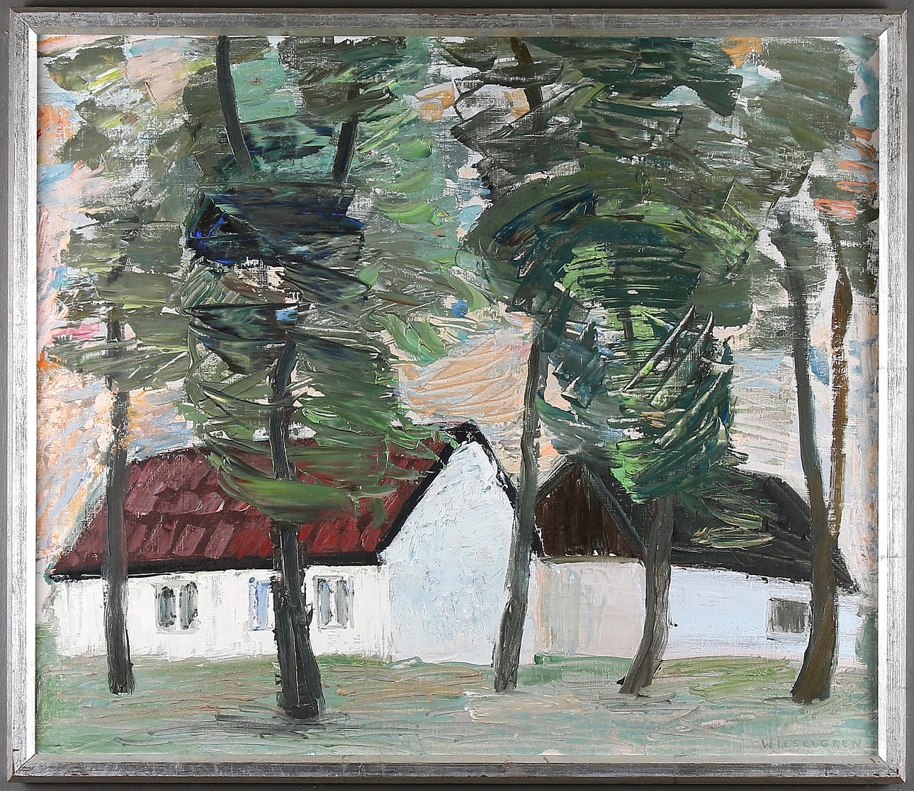 GERTRUD WIESELGREN. "Kvällshimmel Kåseberga", olja p duk, signera.