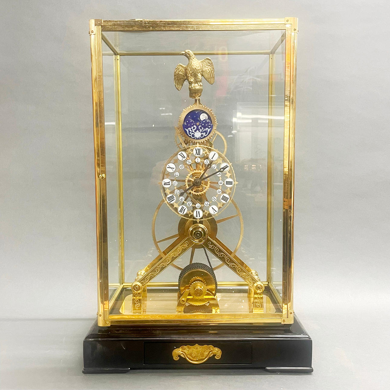 LARGE REPRODUCTION BRASS SKELETON MOON PHASE CLOCK. Clocks & Watches ...