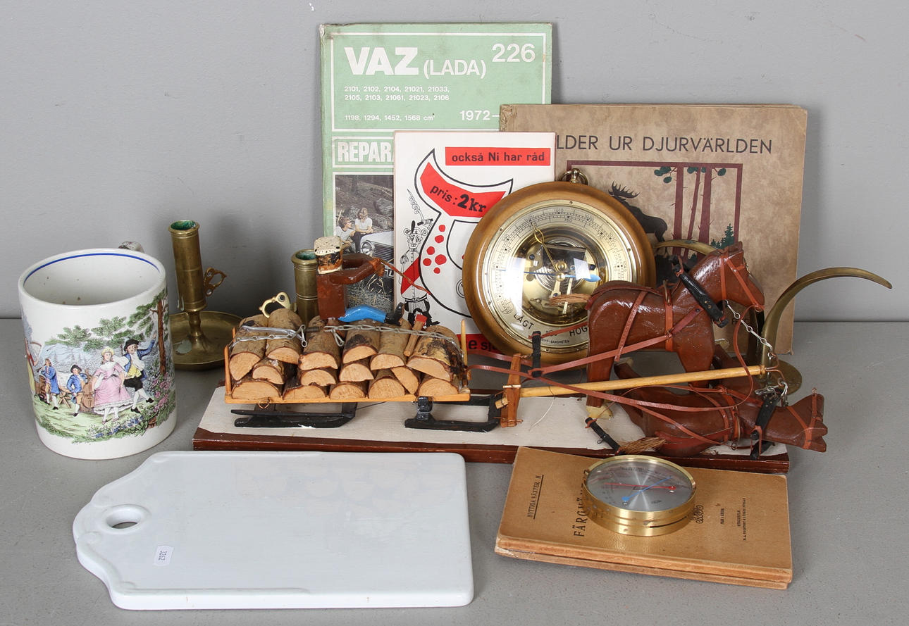 DIVERSE, bl.a. STOP, Rörstrand, tidigt 1900-tal, LJUSSTAKE, Ystad metall, GRYTA, koppar, BOWLINGSPEL, trä.