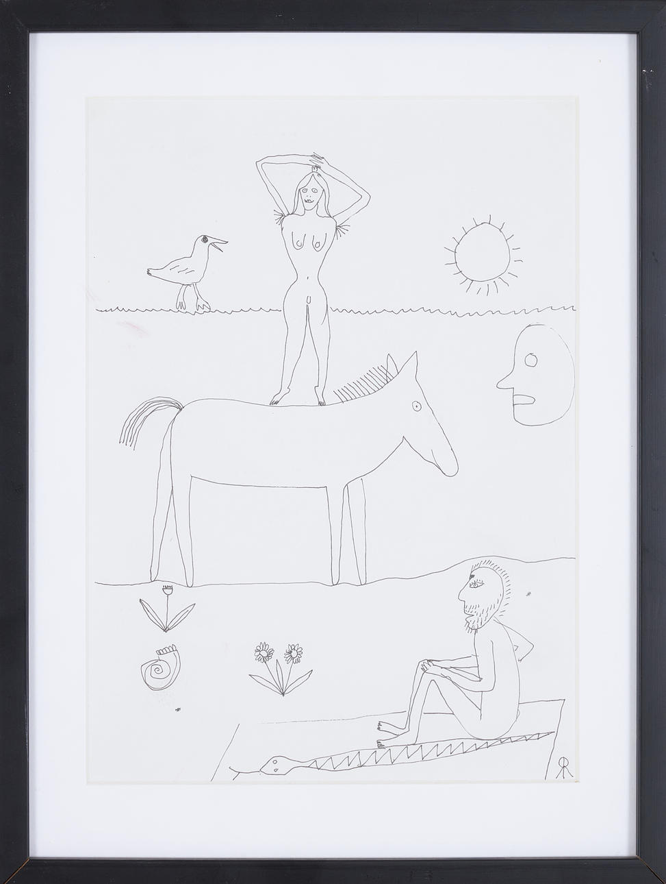 ROGER RISBERG (1956-2011). Composition with Adam and Eve, ink, monogram signed RR.