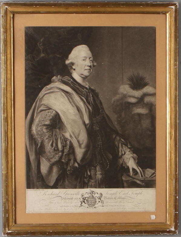 GRAVYR, föreställande Richard Grenville, graverad av William Dickinson efter målning av Joshua Reynolds, 1700-talets slut.