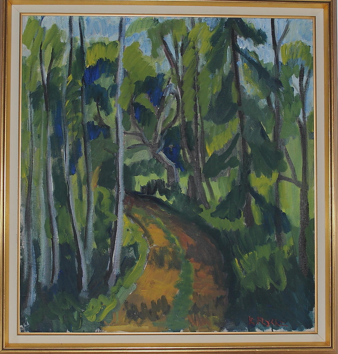 KERSTIN FLYKT. olja på duk, " skogsväg " signerad.