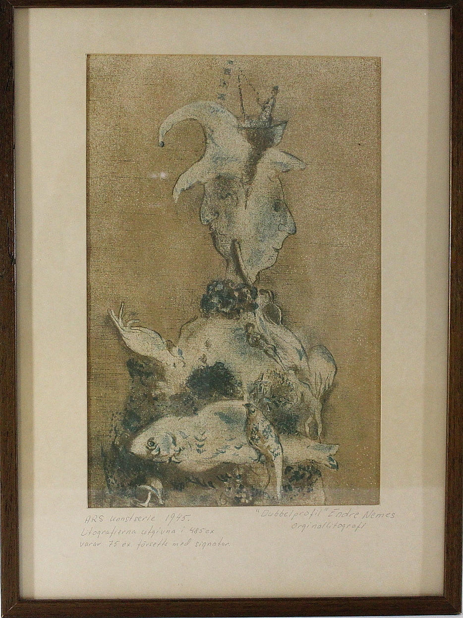 ENDRE NEMES. litografi, " Dubbelprofil " signerad.