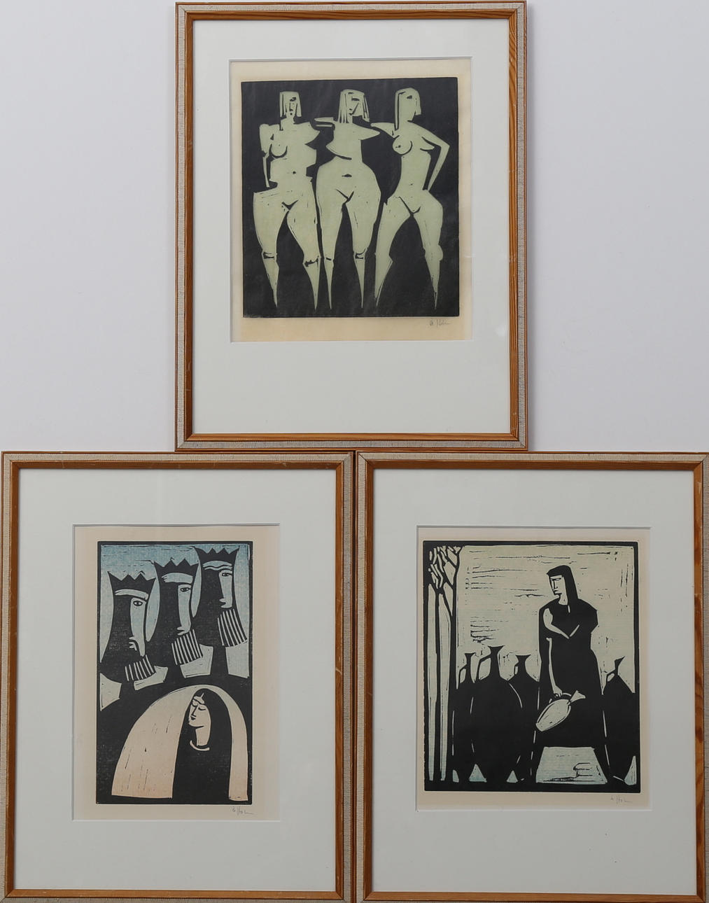 ÅKE HOLM. Parti grafik, 3 st olika motiv, färglitografier, Signerade Å Holm.