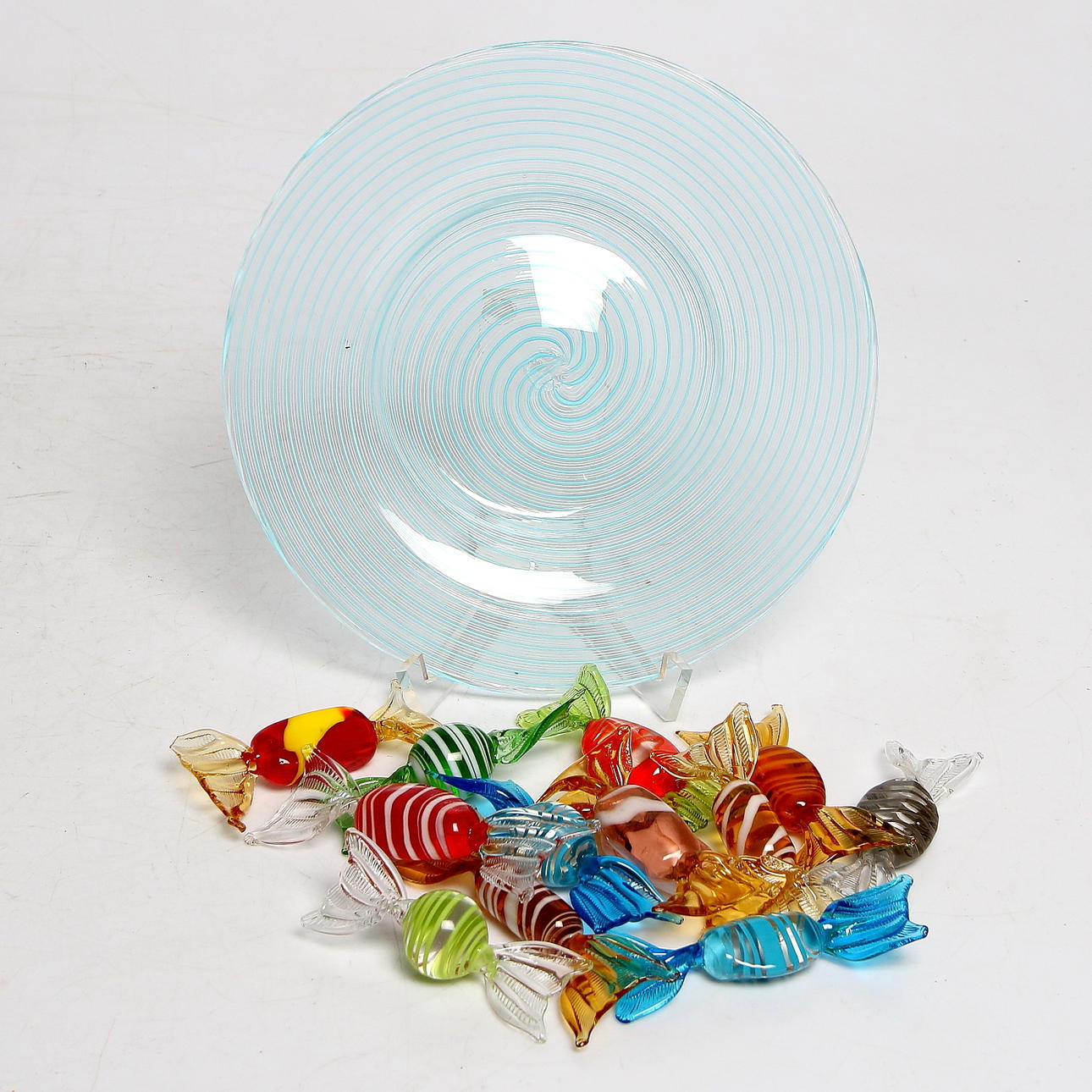 FAT samt GLASKARAMELLER, 14 delar, Murano. Italien.