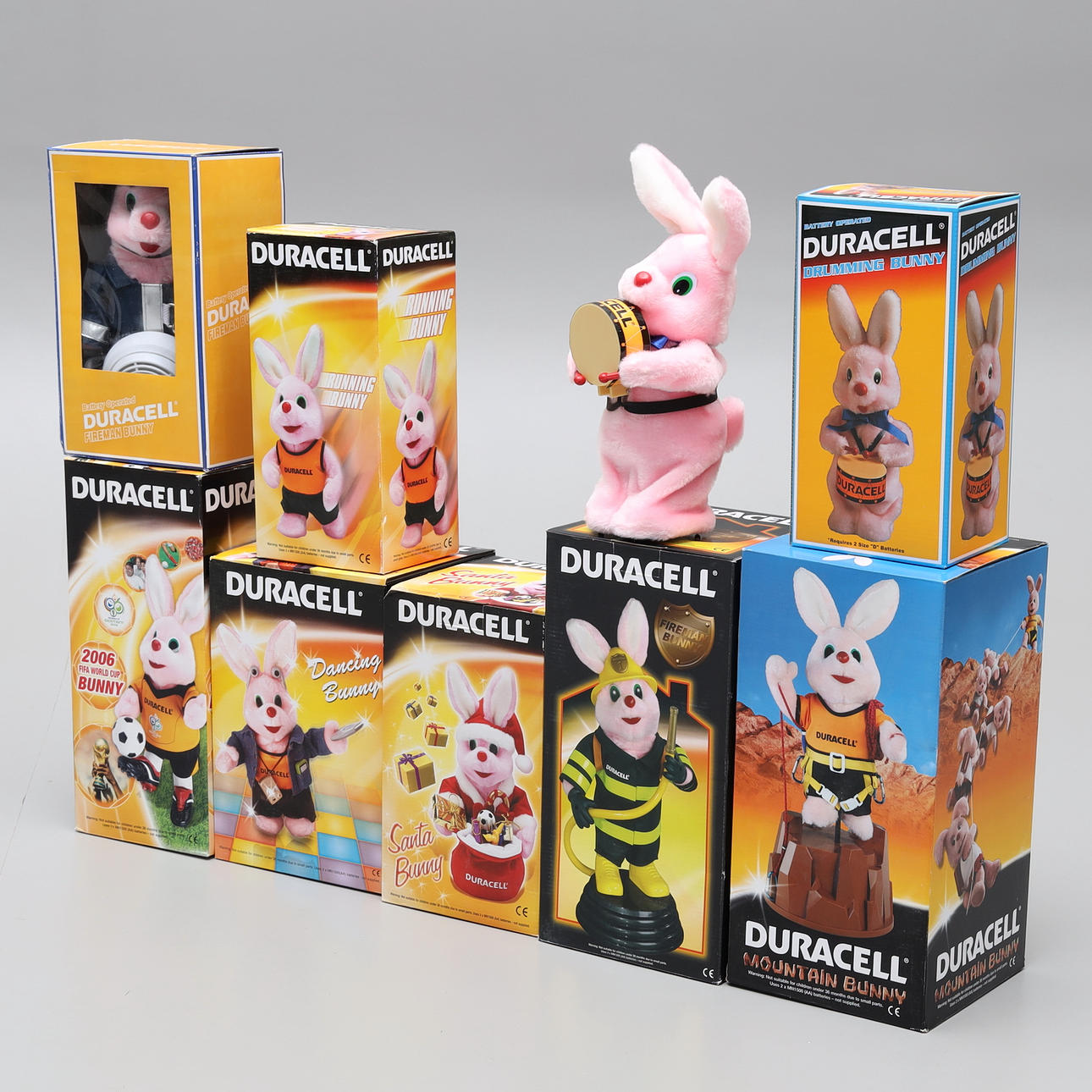 8 DURACELL RABBITS, different designs in original packaging, 19/2000's.
