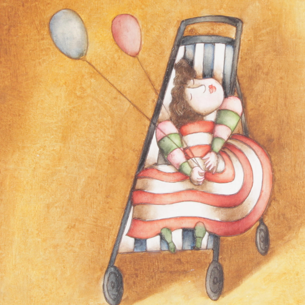 JOYCE ROYBAL. Olja på duk, barnmotiv, signerad.