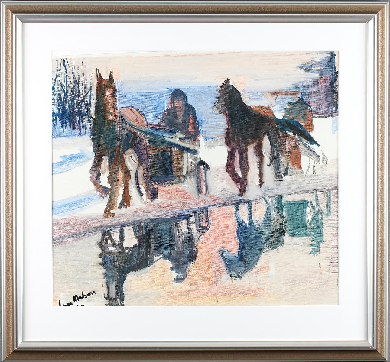 LARS MATSON. Hevosaihe, akvarelli, signeerattu.