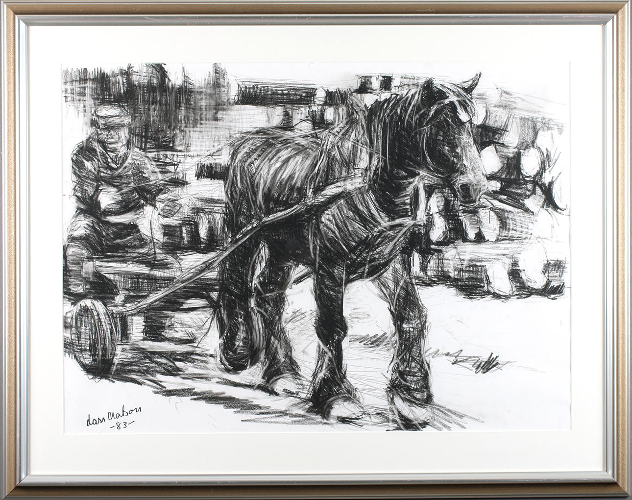 LARS MATSON. Hästmotiv, kolteckning, signerad och daterad -83.