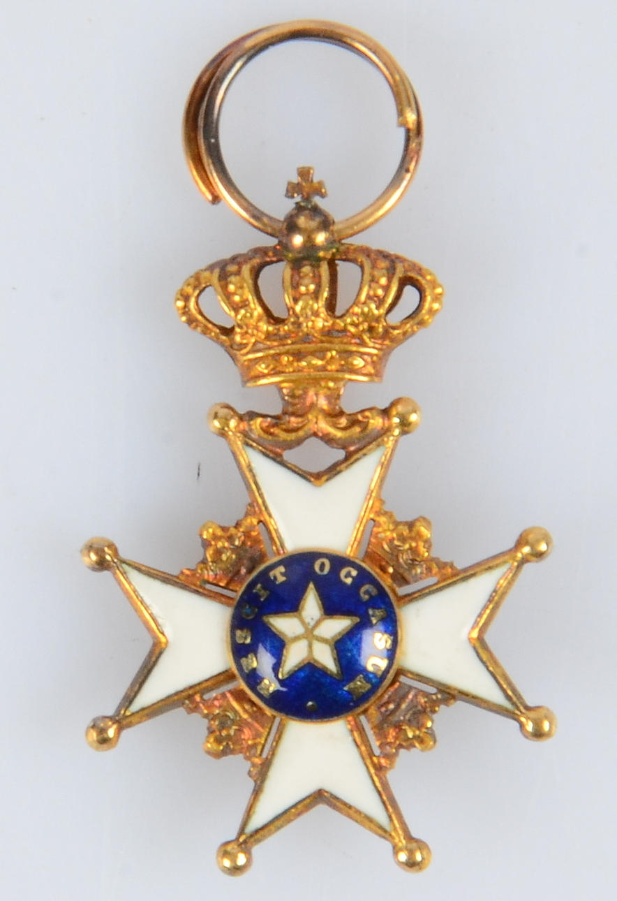 MINIATYR "Nordstjärneorden", 18K.