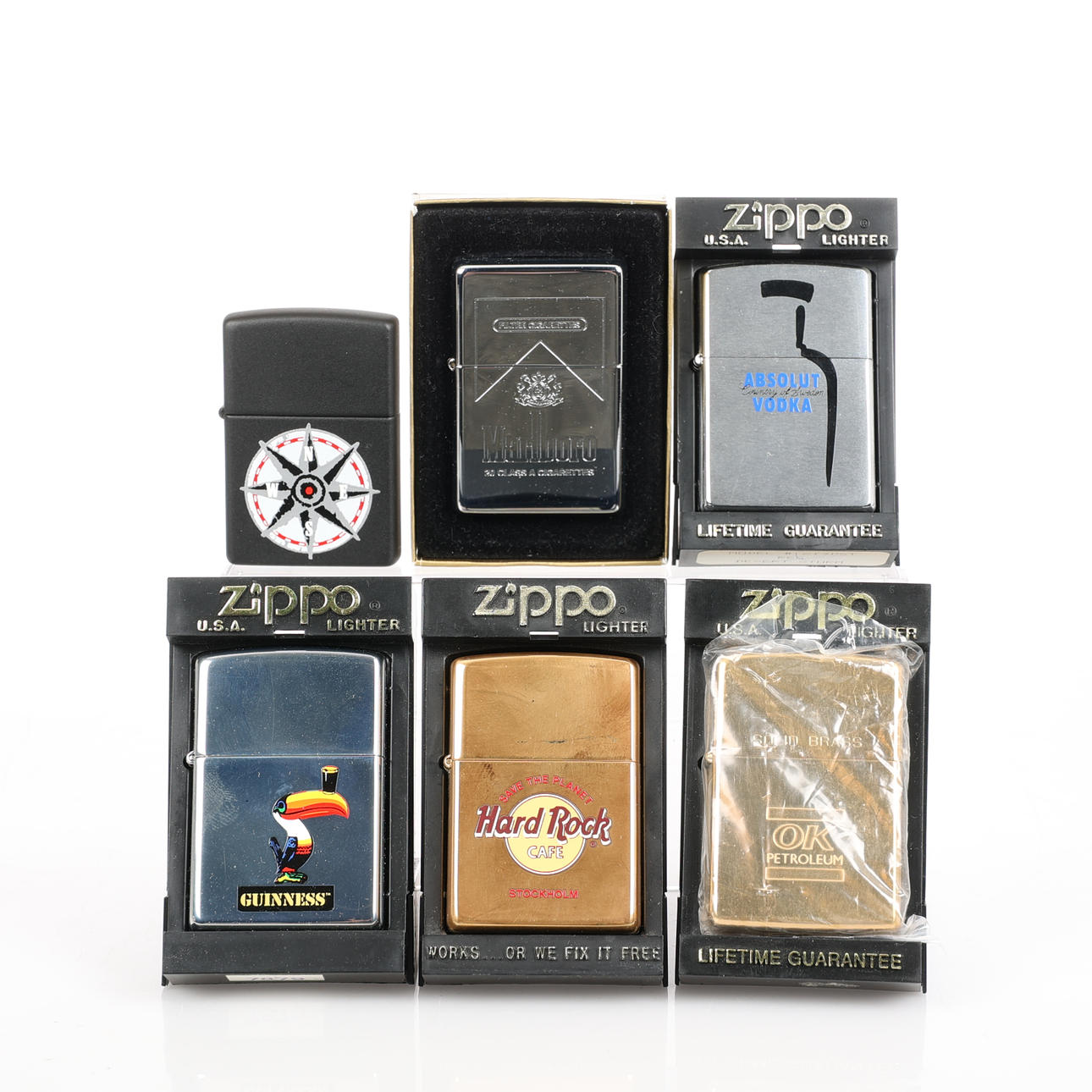 REKLAMEMOTIVER, 6 stk., Zippo, 1990'erne.