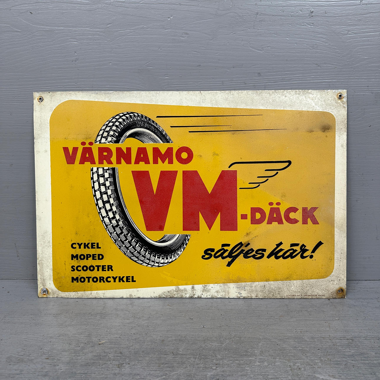 VÄRNAMO VM- DÄCK, skylt, 1950-tal, Sverige.