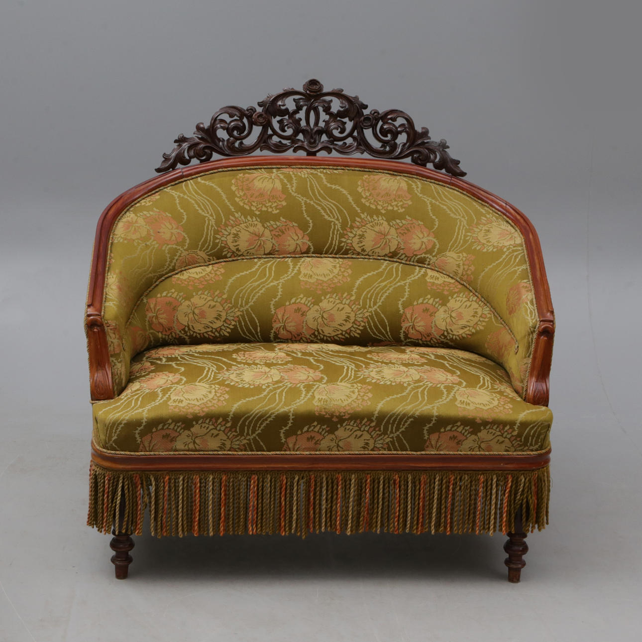 MINISOFFA, textil/trä, sent 1800-tal.