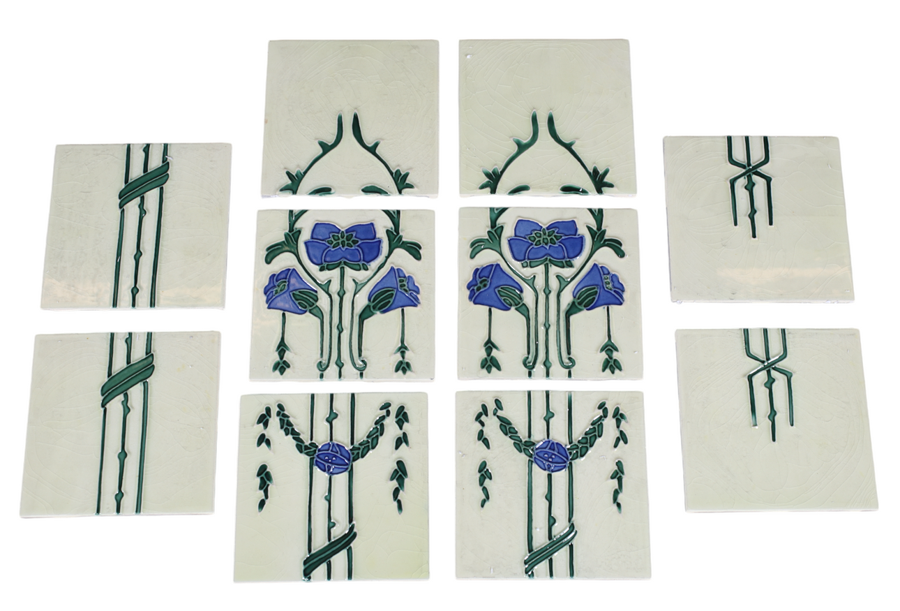 FLIESEN, 10 Stück, Keramik, Blumendekor.