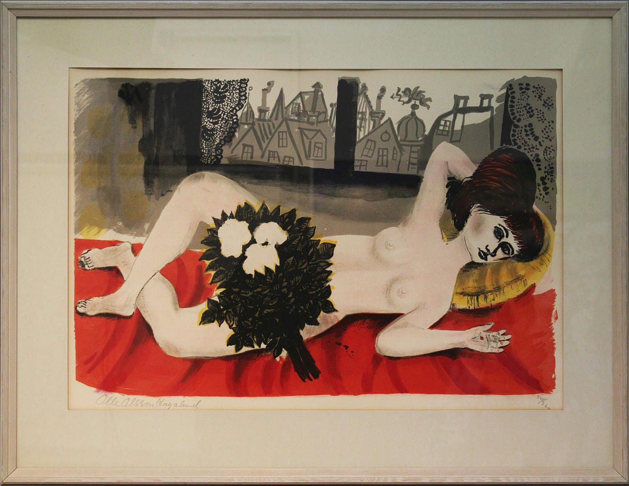 OLLE OLSSON-HAGALUND. Liggande modell. Färglitografi. Signerad. 348/360.