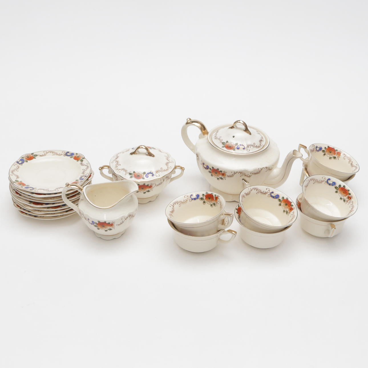 TESERVIS, 11 delar, porslin, Importstämplar.