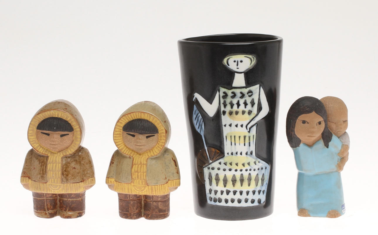 FIGURINER, 3 st, stengods, "All Världens Barn" samt VAS "Varité" , Lisa Larson, Gustavsberg.