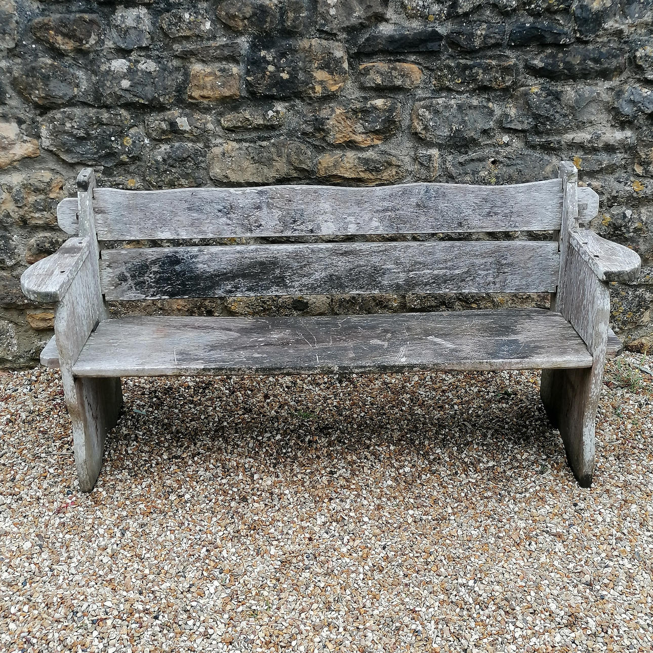 3 SEATER TEAK SLATTED BENCH.