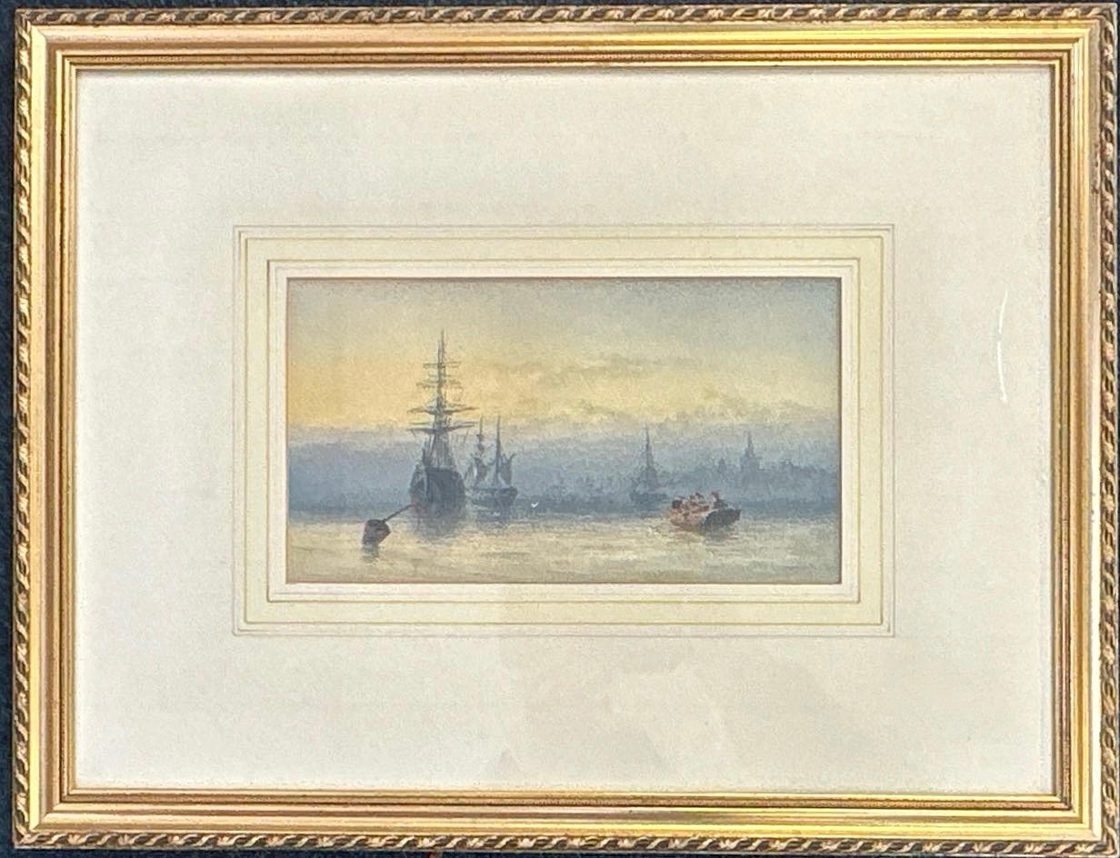 ACUARELA ANTIGUA DE VELEROS.