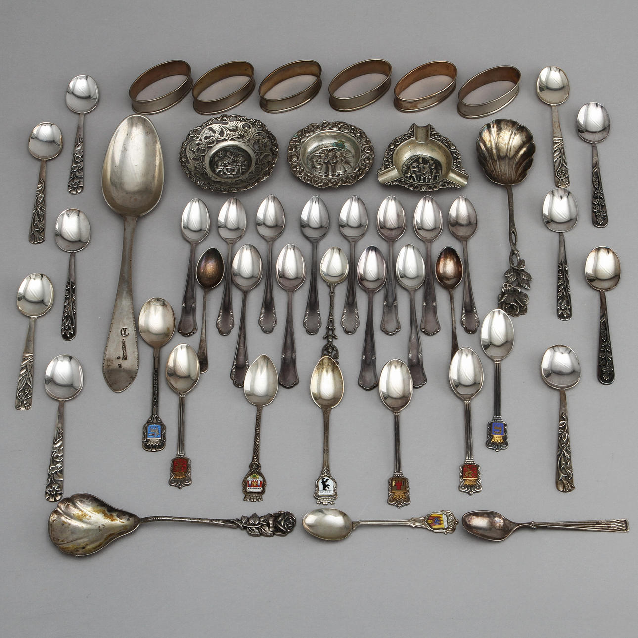 SILVER OBJECTS, 44 pieces. weight 595 grams.