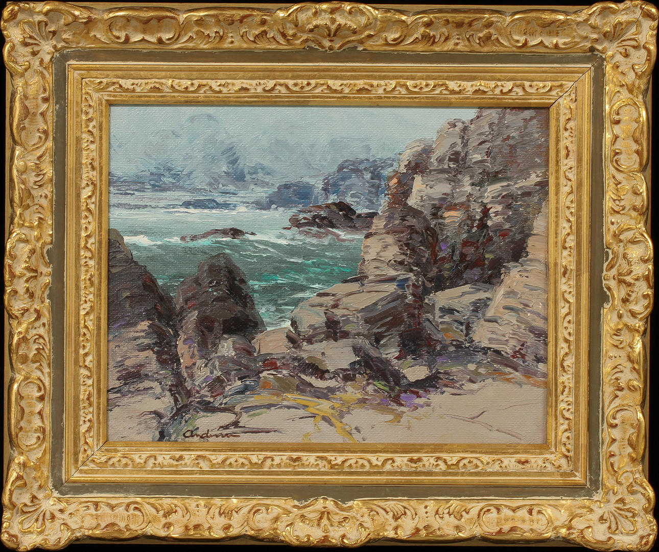 BENGT ANDRÉN. "Bränningar, Bohuslän". Olja på pannå, signerad.