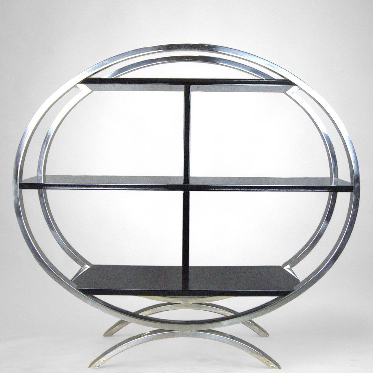 HYLLA, krom, svartlackerat trä, 1900-tal.