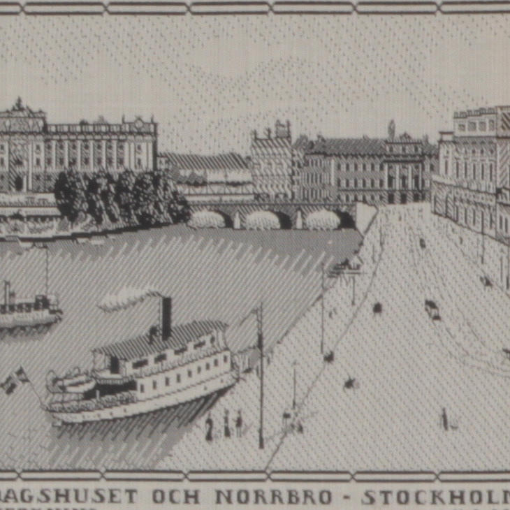 SIDENVÄVNAD, Riksdagshuset och Norrbro - Stockholm, K-A-Almgren.