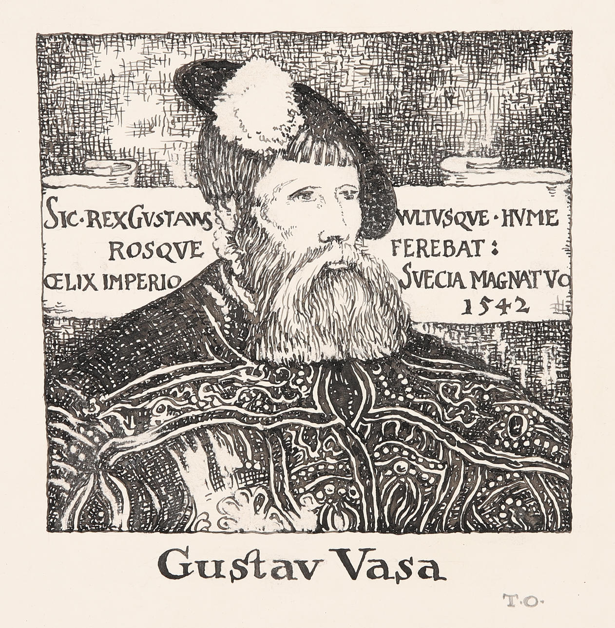 THORNTON  OAKLEY. drawing, ink, Gustav Vasa, signed.