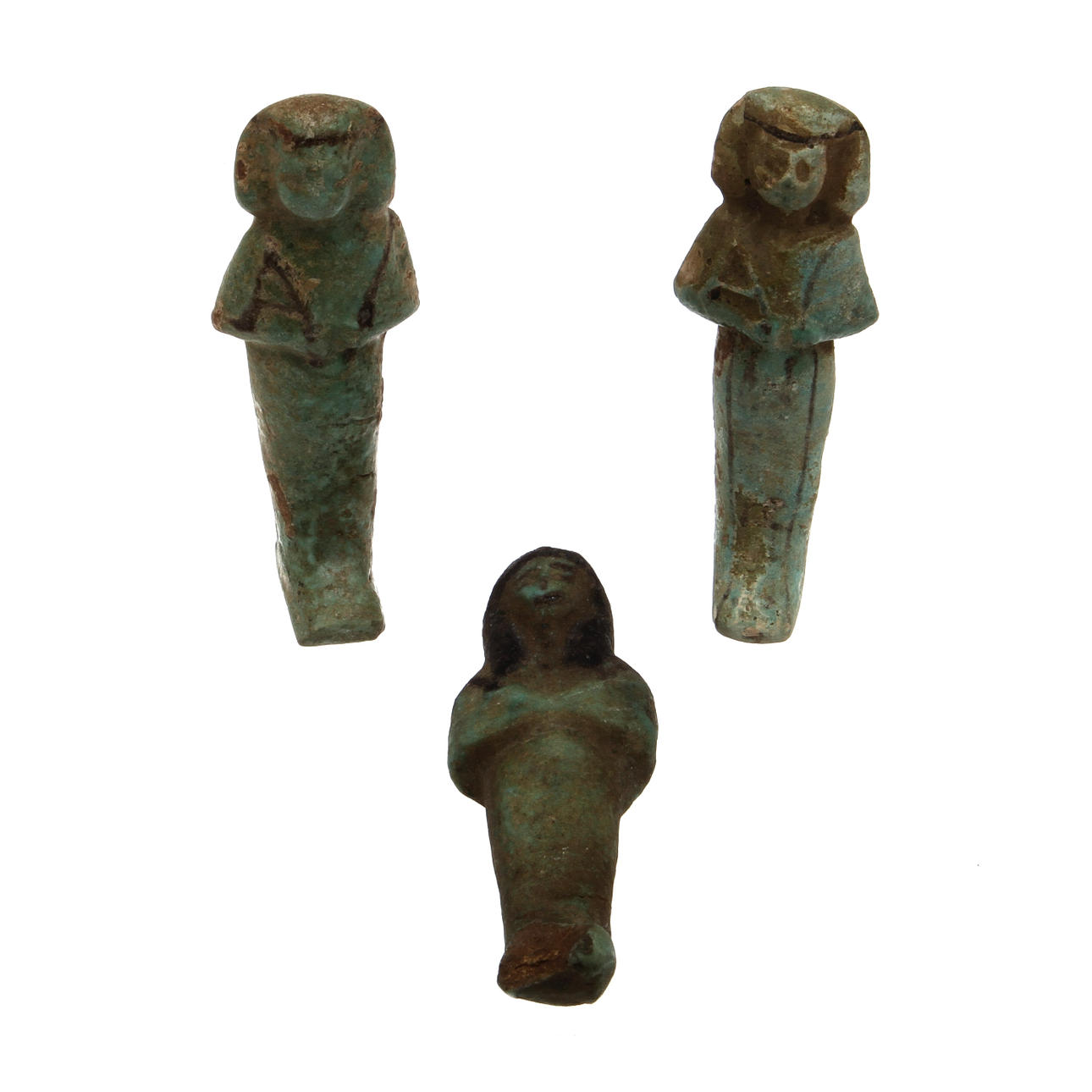 USHABTI, 3 st, fajans, Egypten, antik tid.