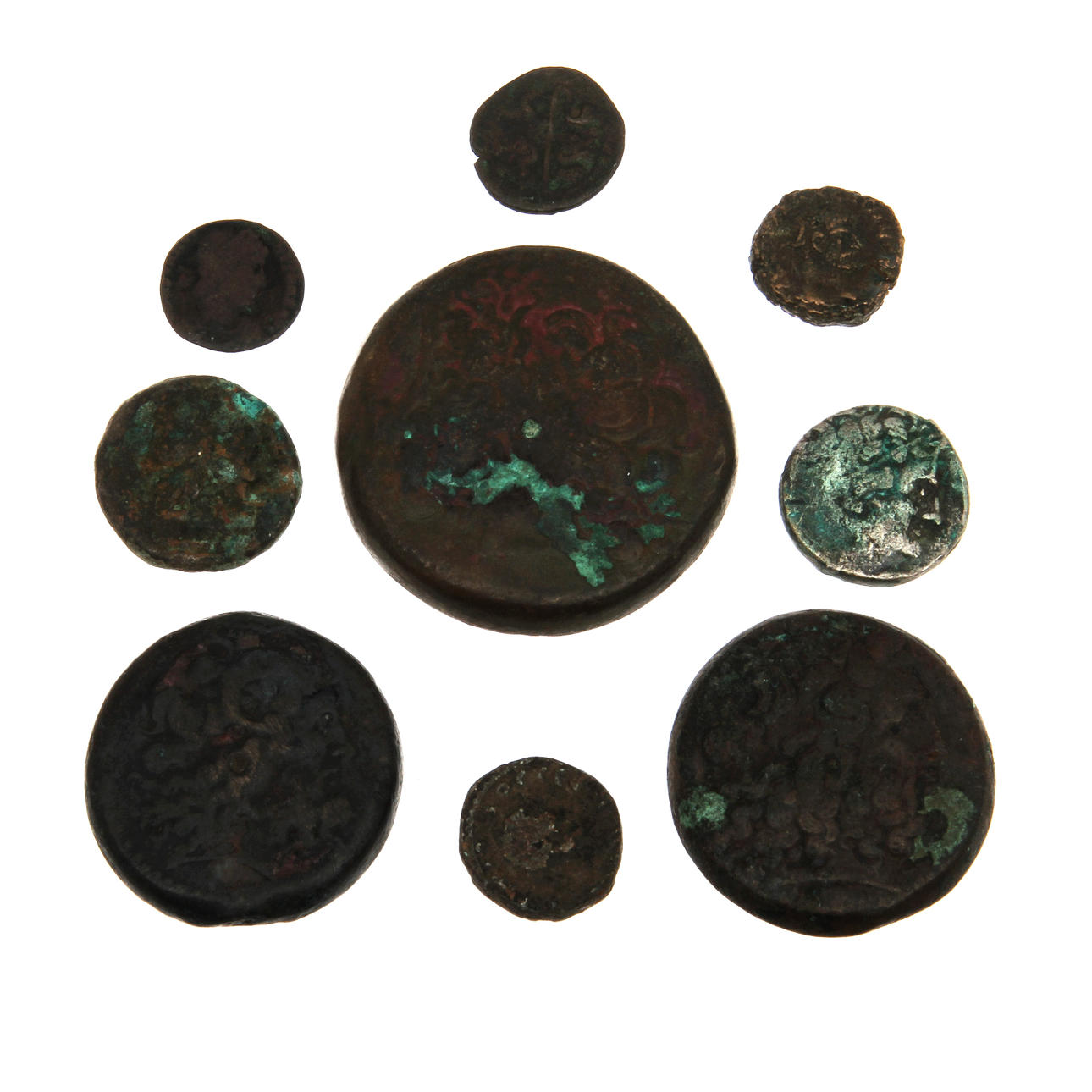 MYNT, 9 st, silver och brons, Grekland och Rom.