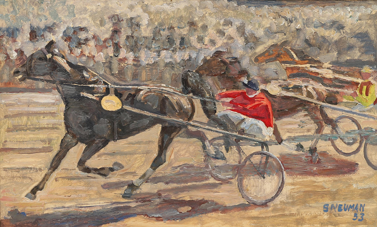 BERNHARD NEUMAN. Travlöp, oil on panel, signed and dated -53.