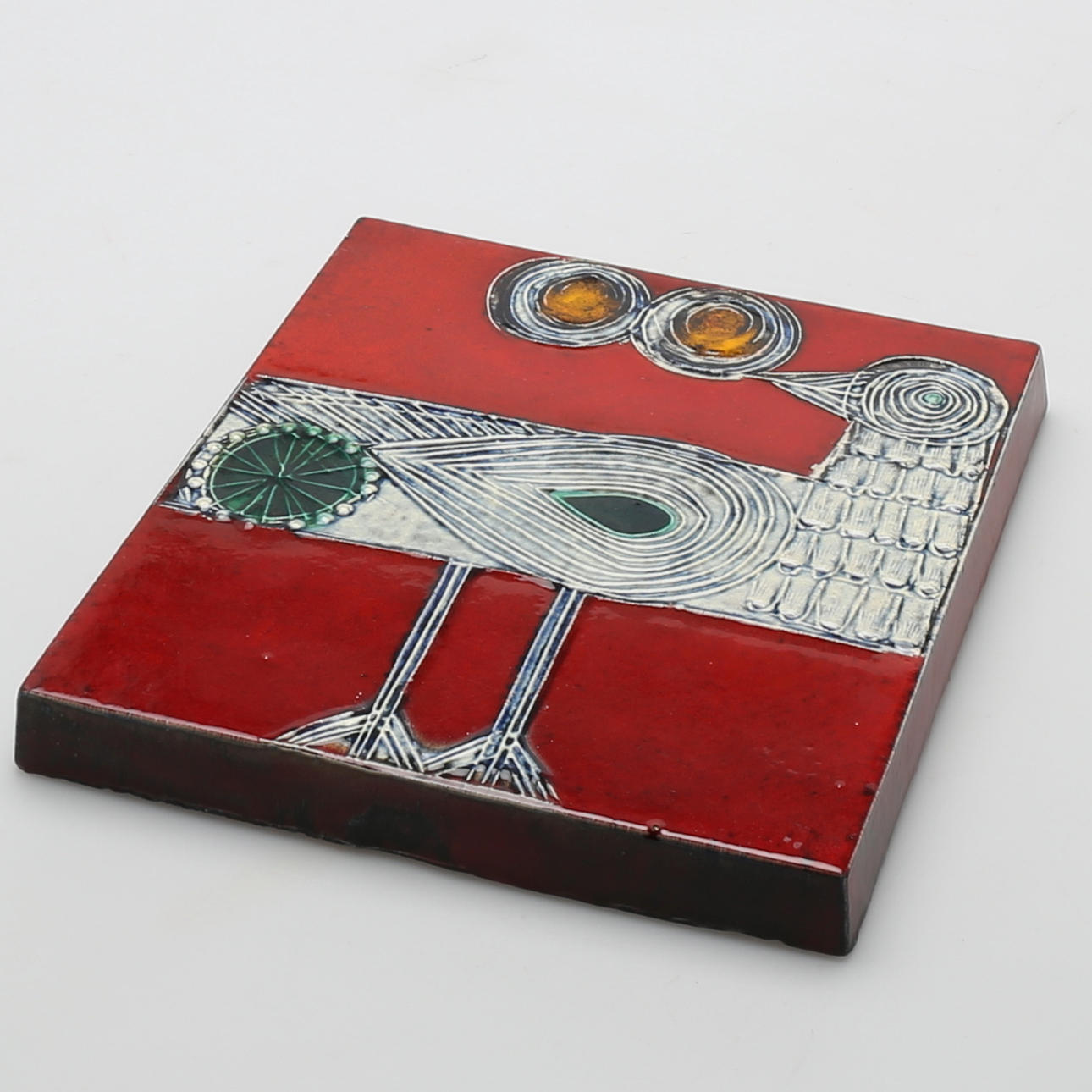 LISA LARSON. "Drillsnäppa" unik väggplatta, stämpelsignerad Lisa L. Gustavsberg a tergo.