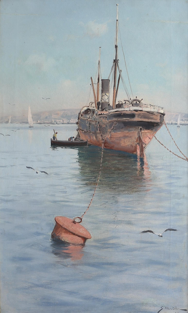 SEGUNDO MATILLA. Vista costera con barcos.