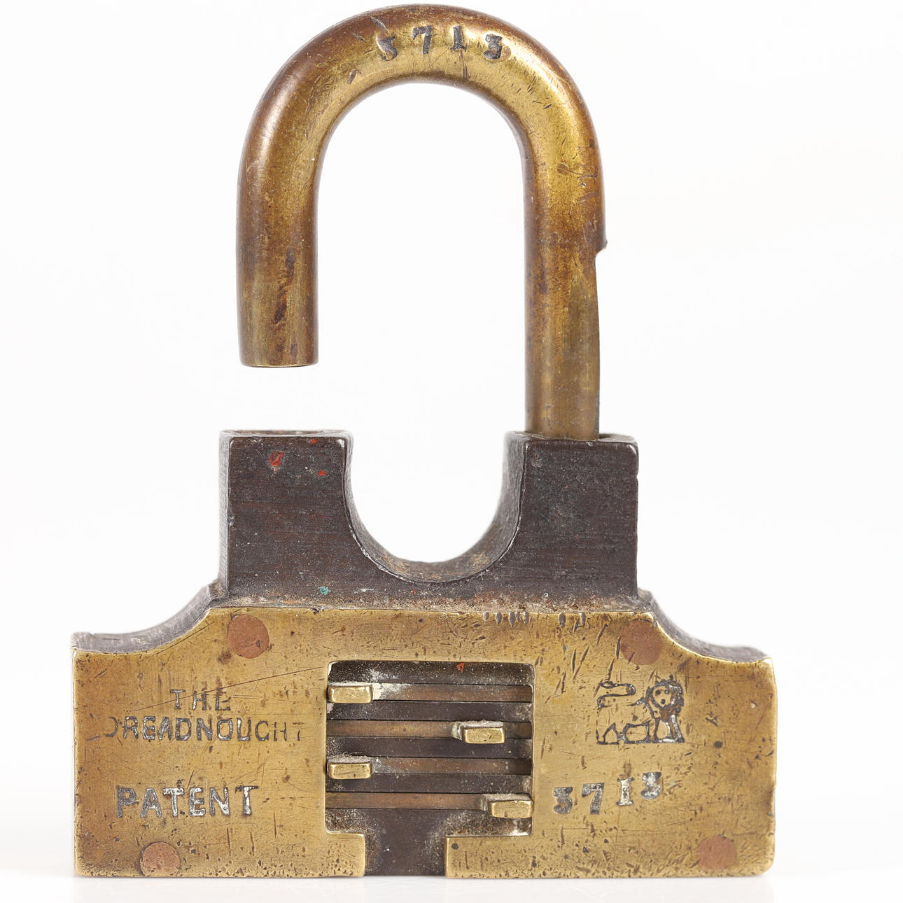 HÆNGELÅS, messing med kombinationslås, Dreadnought.