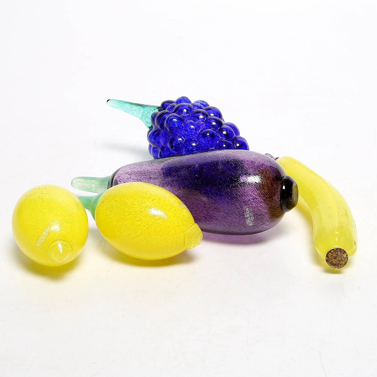 SKULPTURER, 5 st, glas, "Frutteria", signerade, Gunnel Sahlin, Kosta Boda.