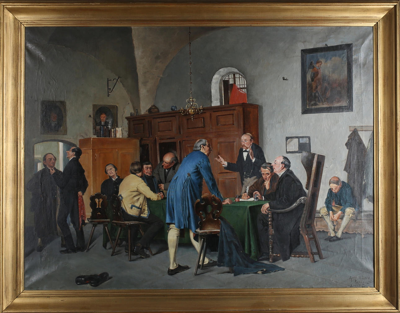 ERNST DAHL. Ordensmöte, olja på duk, kopia efter Axel Kulle, signerad och daterad 1903.