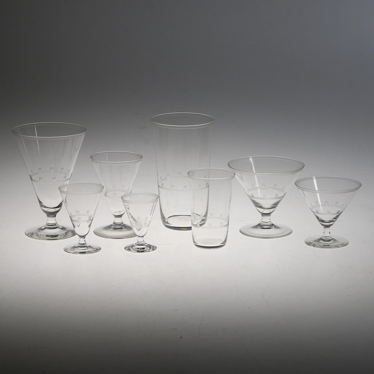 GLASSERVIS, 70 delar, Art Deco-stil, Bengt Orup, Johansfors Glasbruk, 1900-tal.