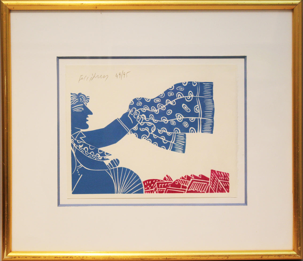 ALEXANDRE FASSIANOS. Vinkande man. Färglitografi. Signerad Fassianos.