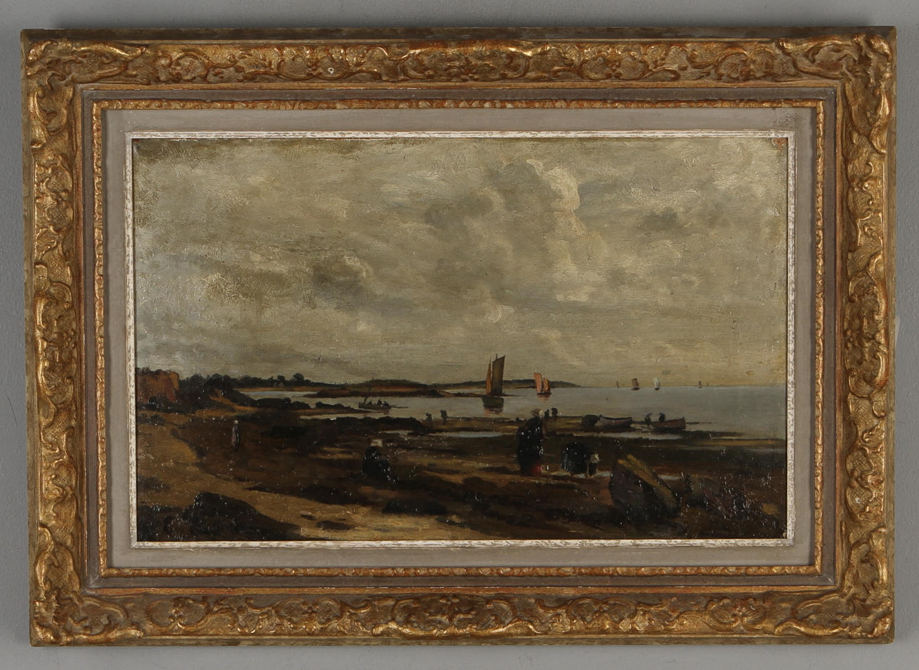 CAROLINE ESPINET. Kustmotiv med figurer, olja på duk, signerad.