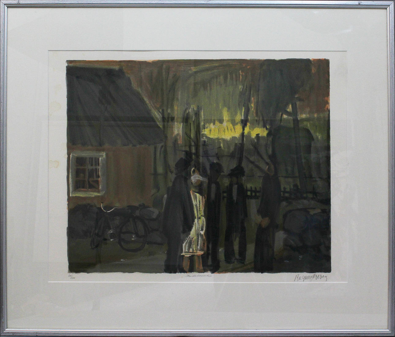 RAGNAR PERSSON. Folksamling. Handkolorerad färglitografi. Signerad. 24/200.