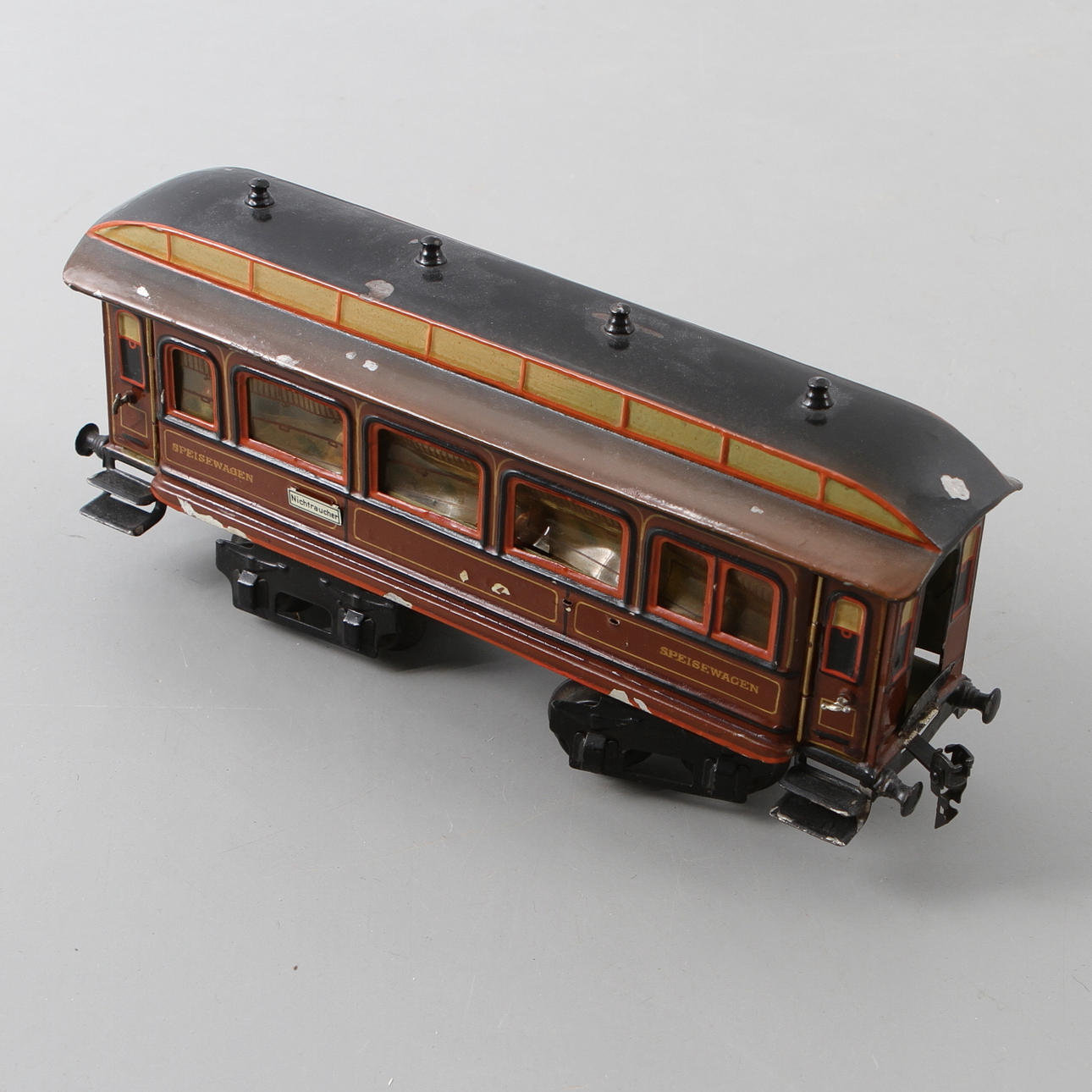 MÄRKLIN skala I, Speisewagen 1842/1 med original inredning och figurer. 1920-1930 tal.