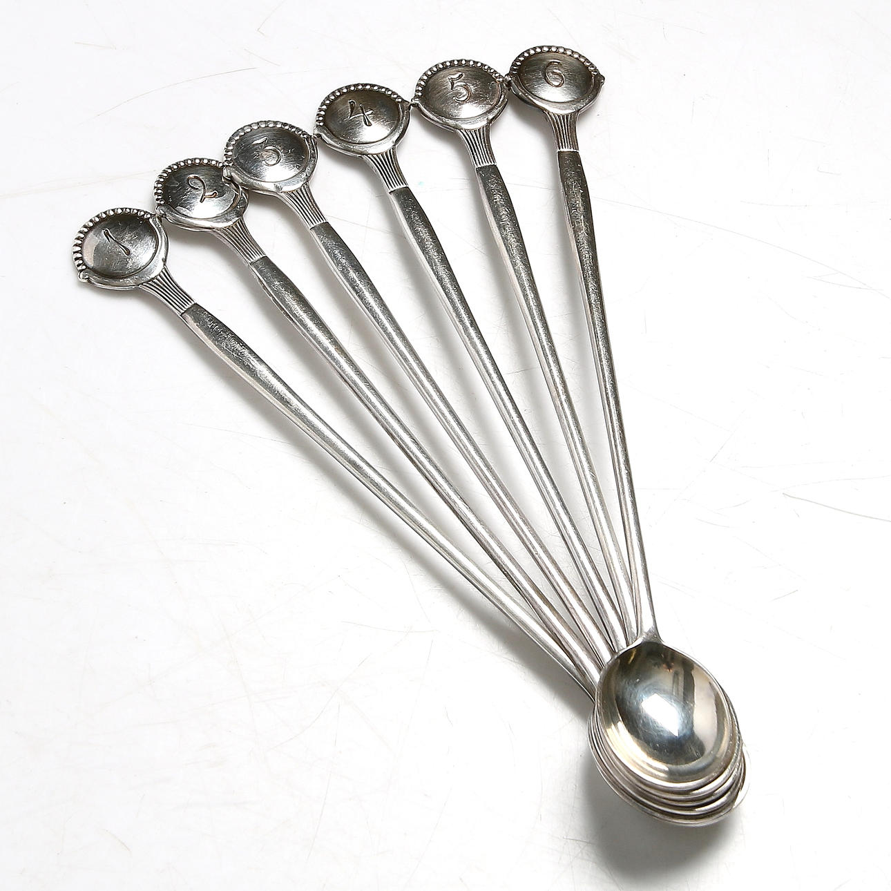 DRINKSKEDAR, 6 st, nysilver, Guldsmedsaktiebolaget GAB, 1930-tal.